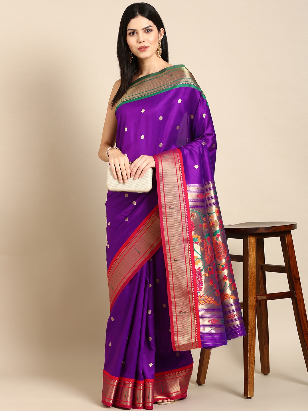 

Tasarika Woven Design Ethnic Motifs Zari Paithani Saree, Purple