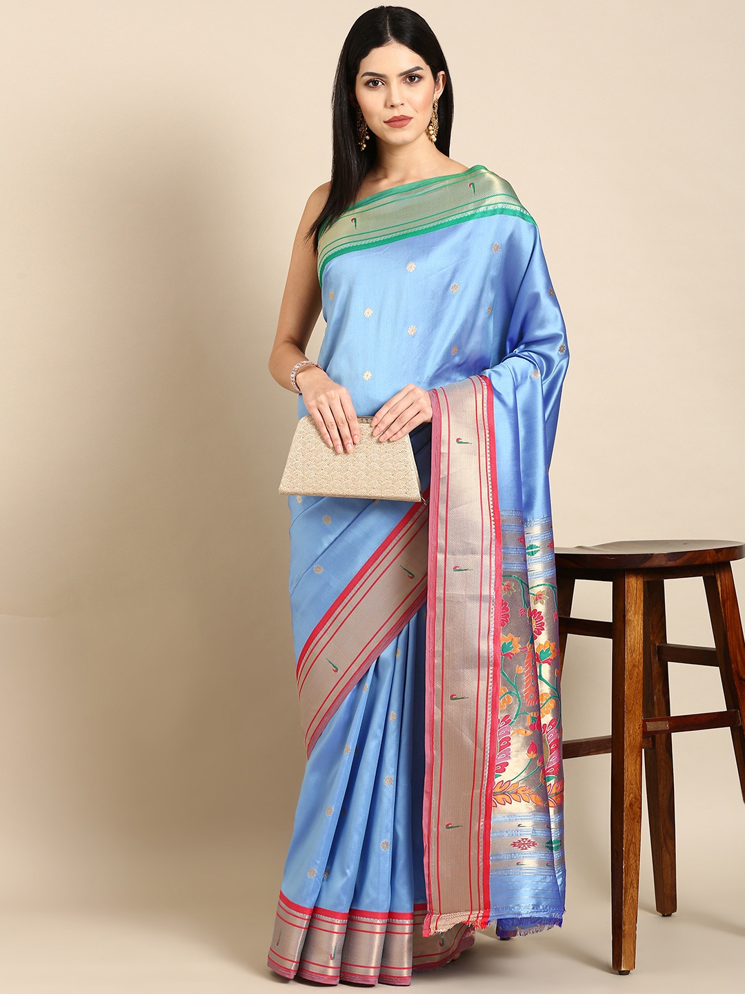 

Tasarika Woven Design Ethnic Motifs Zari Paithani Saree, Blue