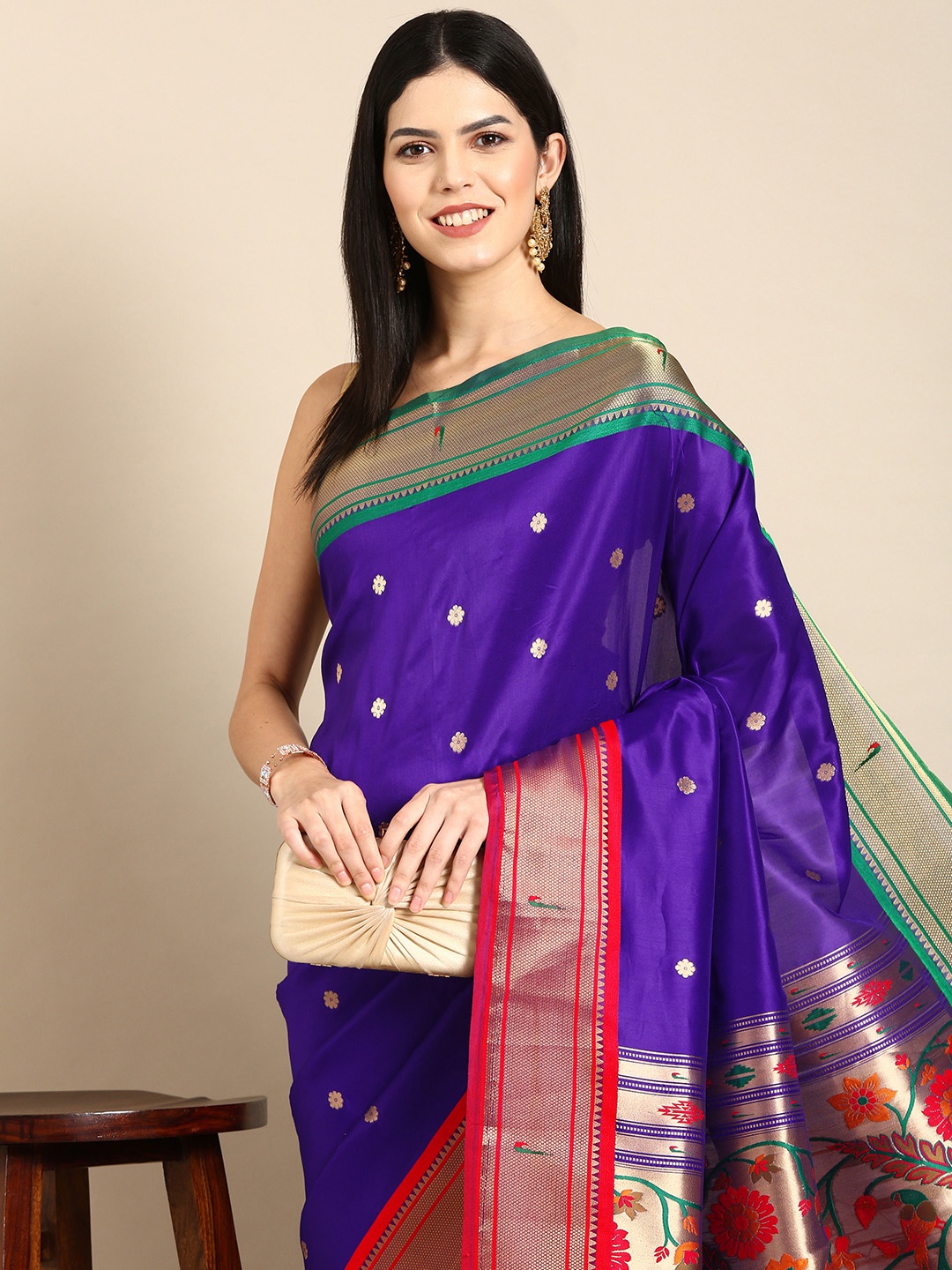 

Tasarika Woven Design Ethnic Motifs Zari Paithani Saree, Violet