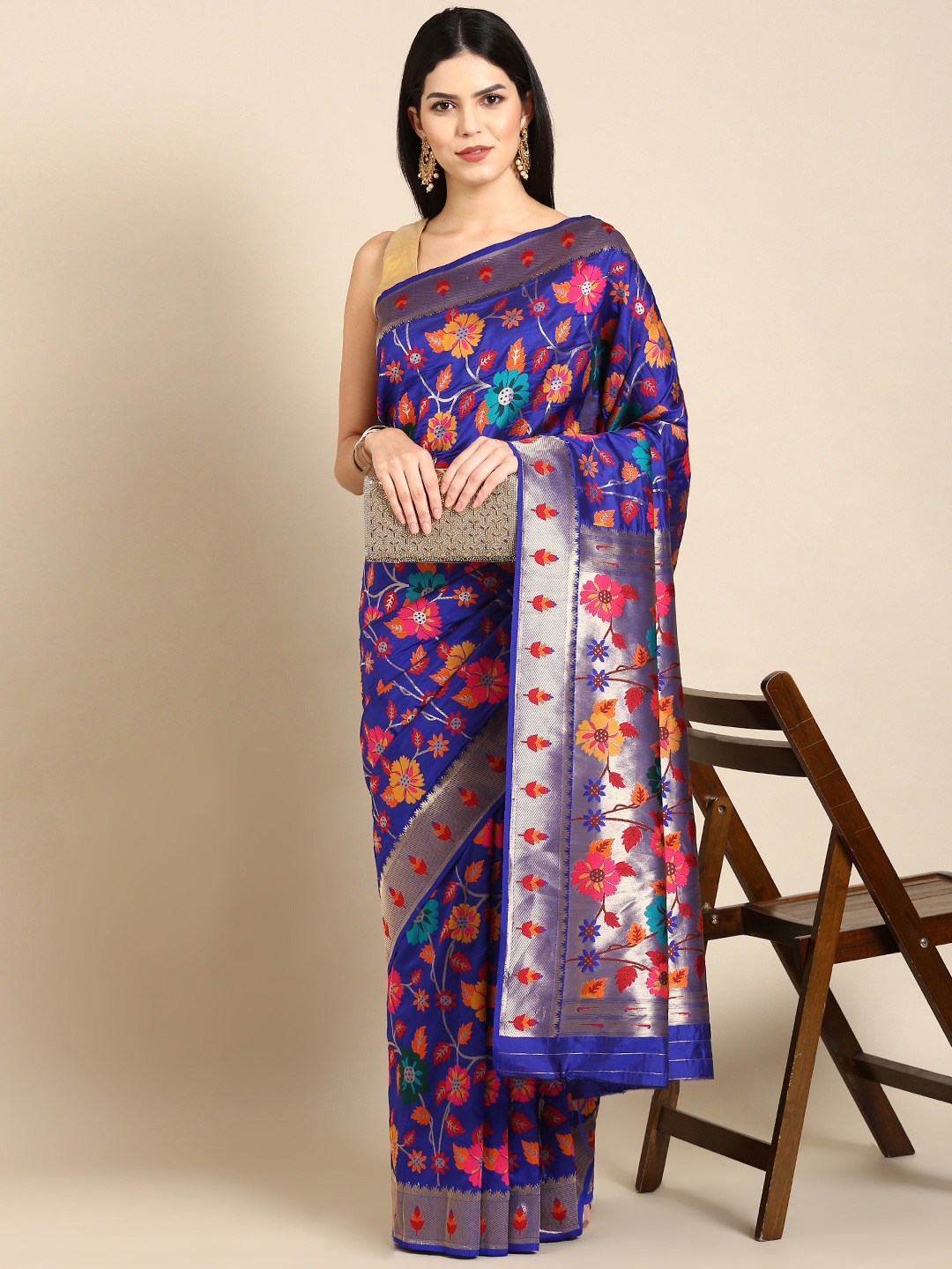 

Tasarika Woven Design Ethnic Motifs Zari Pashmina Saree, Violet