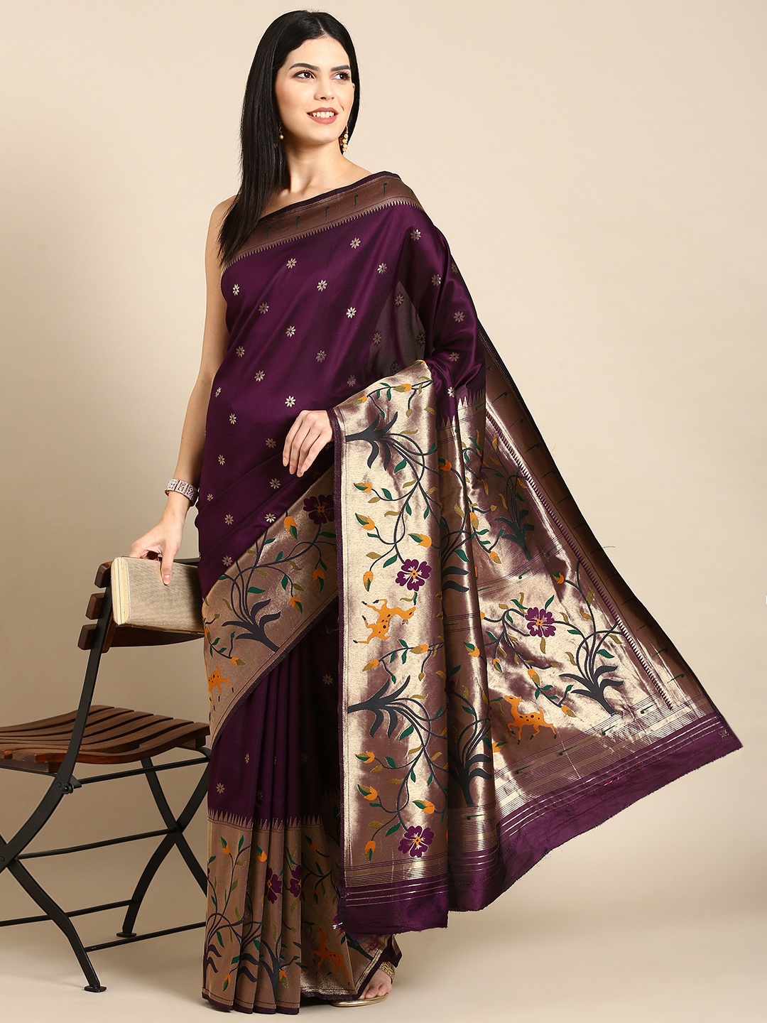 

Tasarika Woven Design Ethnic Motifs Zari Paithani Saree, Burgundy