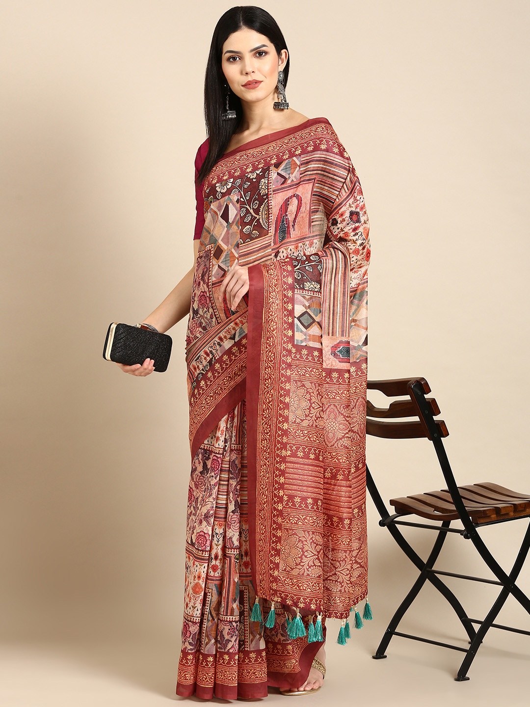 

Tasarika Ajrak Printed Chanderi Saree, Multi