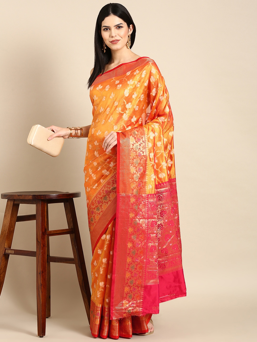 

Tasarika Woven Design Ethnic Motifs Zari Organza Banarasi Saree, Yellow