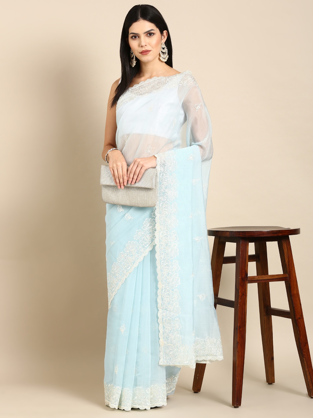 

Tasarika Floral Embroidered Organza Saree, Blue