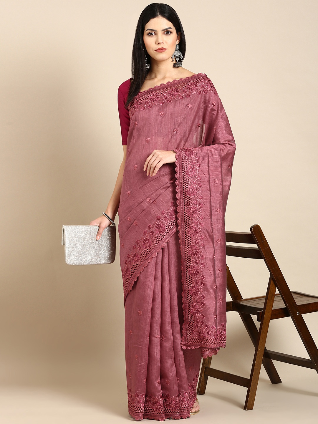 

Tasarika Floral Embroidered Saree, Mauve