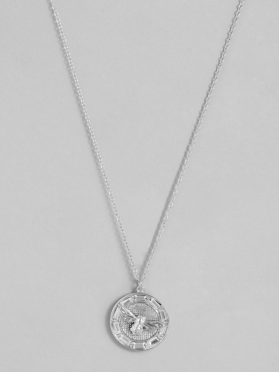 

OLIVIA BURTON LONDON Women Sparkle Bee Stainless Steel Crystals Studded Pendant Necklace, Silver