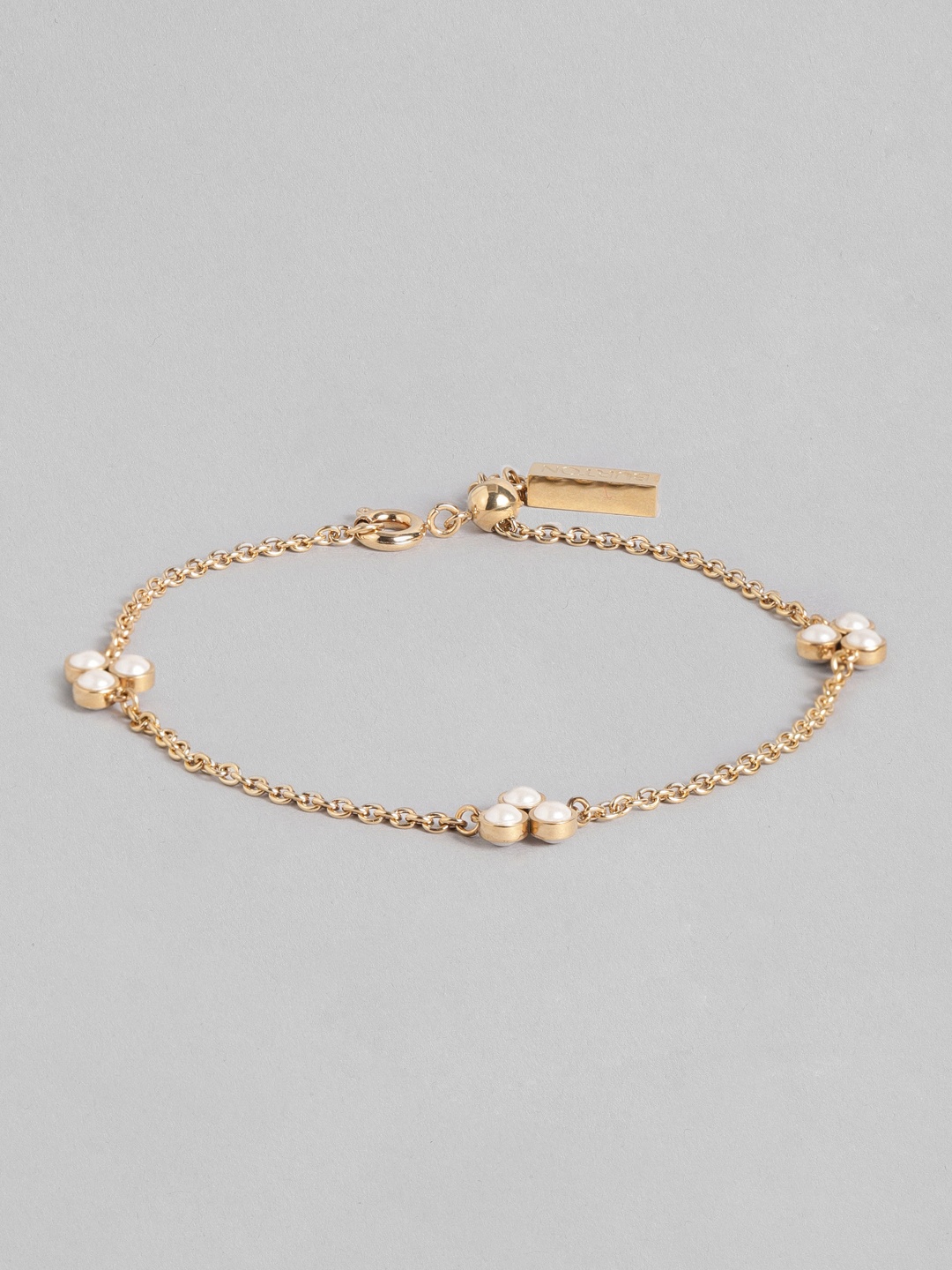 

OLIVIA BURTON LONDON Women Pearl Cluster Stainless Steel Charm Bracelet, Gold