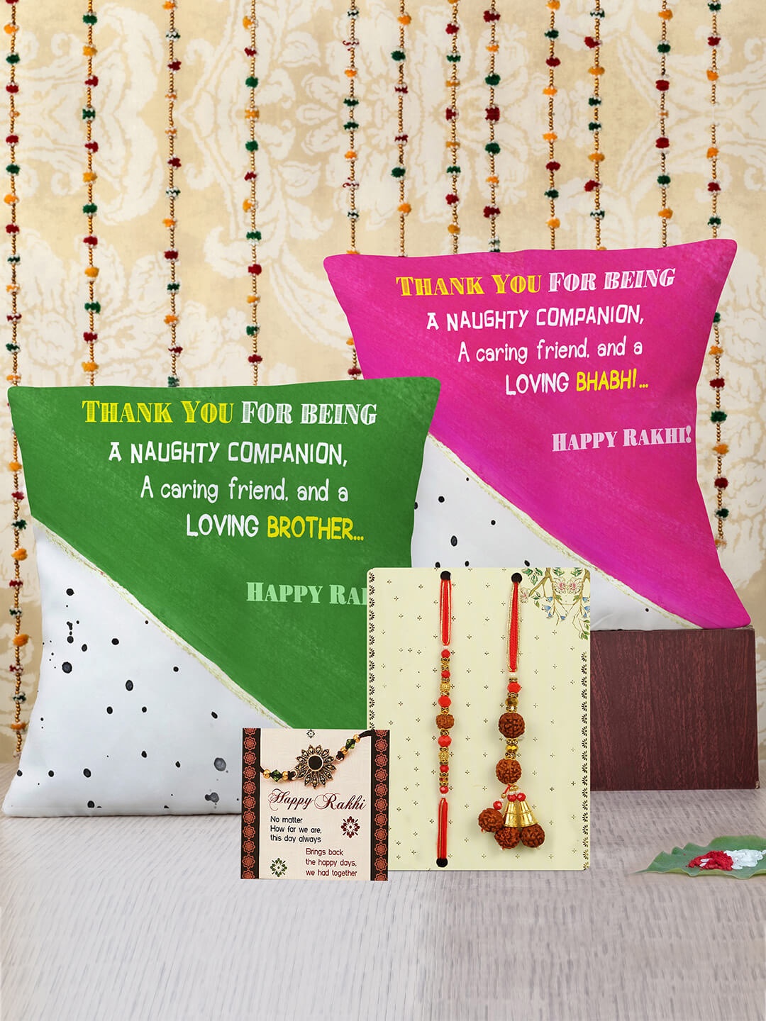 

TIED RIBBONS Unisex Set Of 2 Bhaiya Bhabhi Rakhi Gift Set, Pink