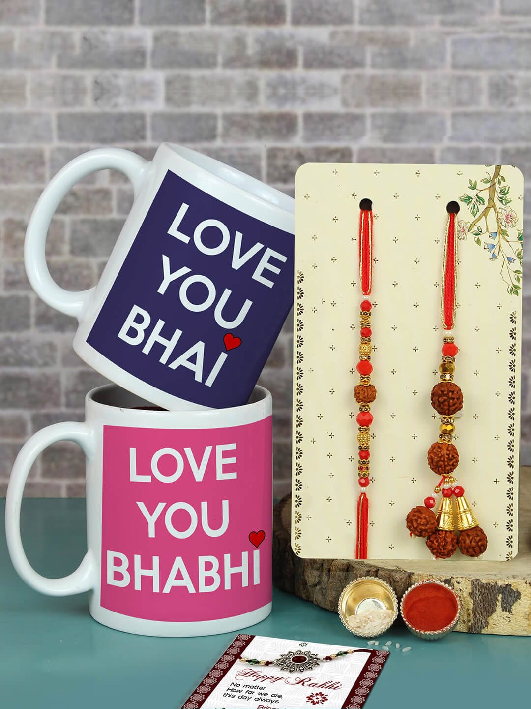 

TIED RIBBONS Set Of 2 Bhaiya Bhabhi Lumba Rakhi Gift Set With Coffee Mugs, Pink