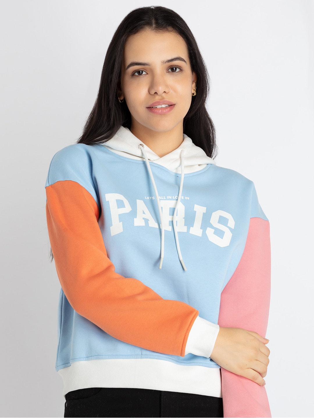 

Status Quo Typography Printed Hooded Crop Sweatshirt, Blue
