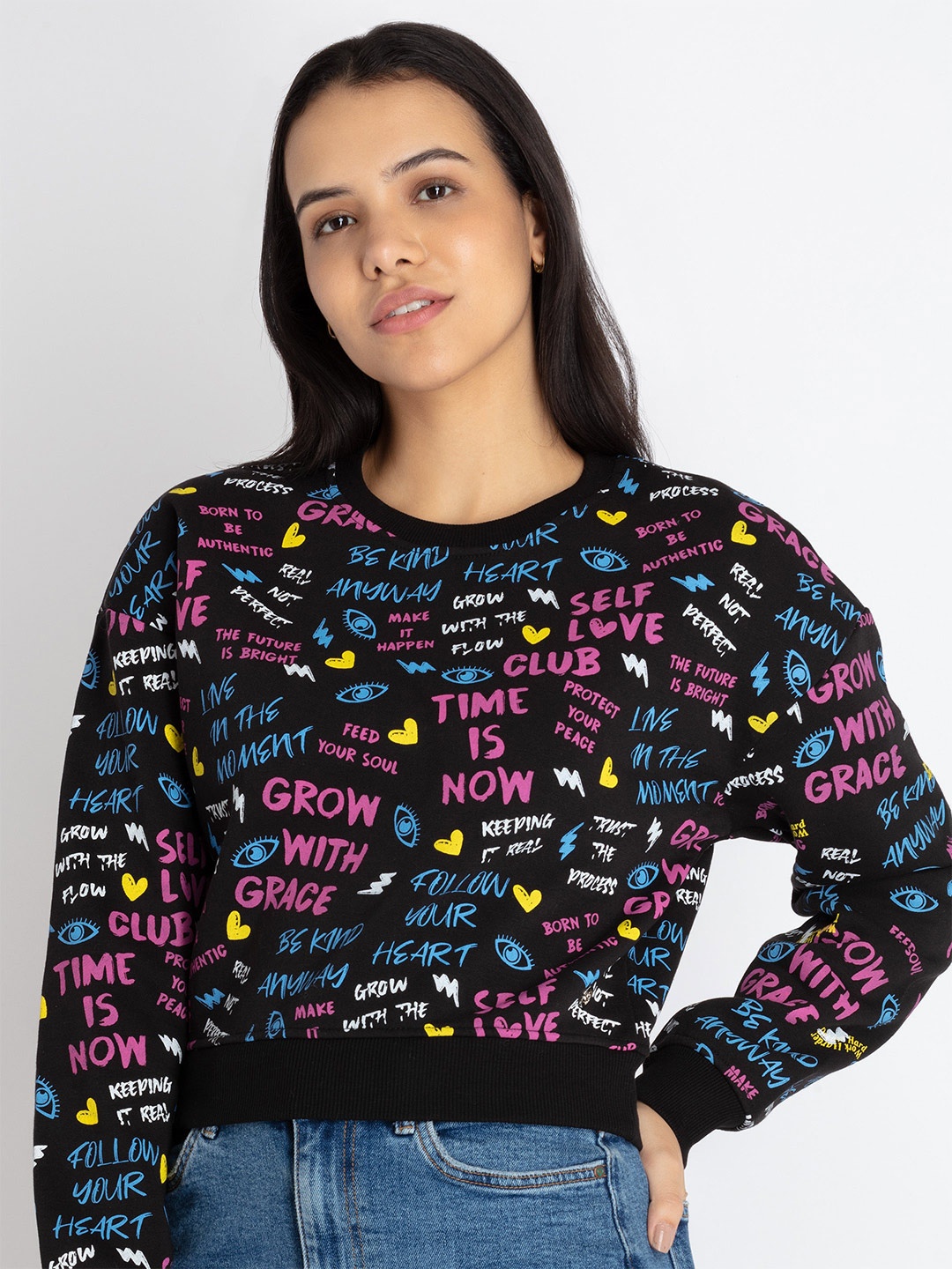 

Status Quo Typography Printed Crop Sweatshirt, Black