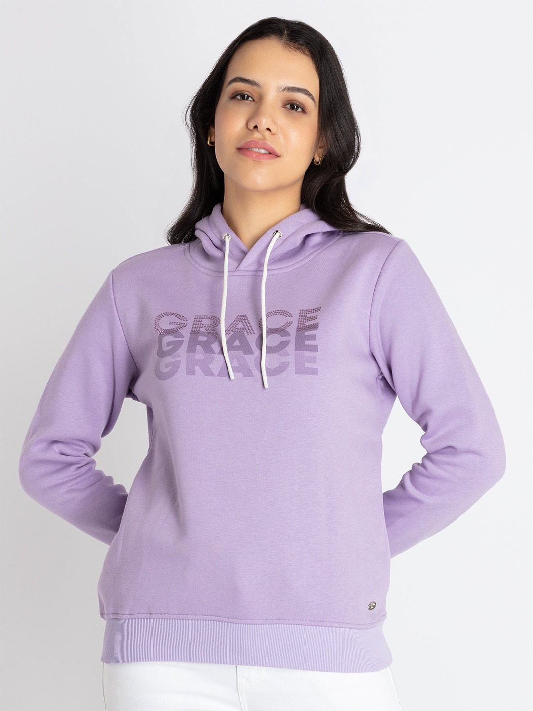 

Status Quo Typography Printed Hooded Sweatshirt, Purple