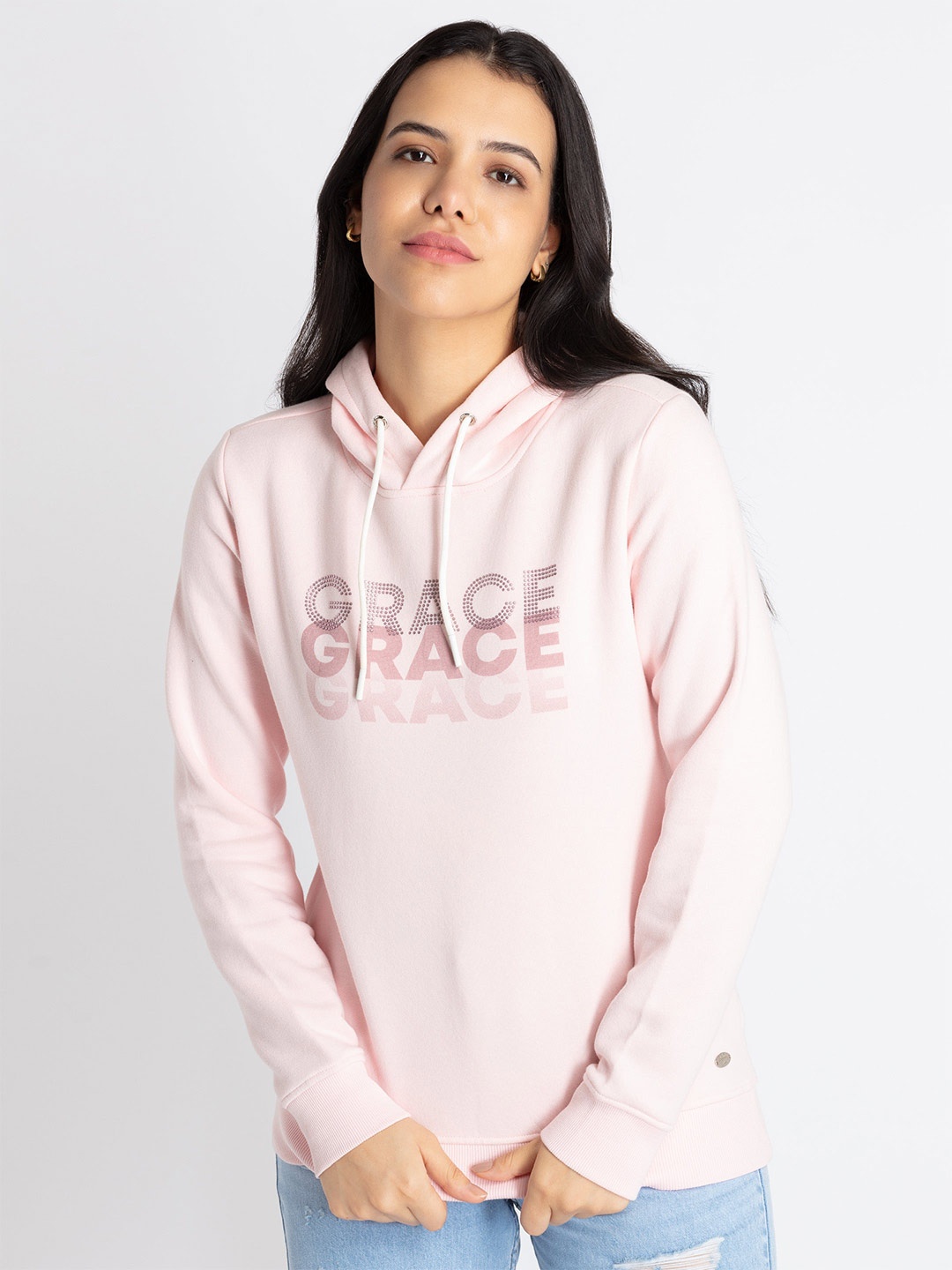 

Status Quo Typography Printed Hooded Sweatshirt, Pink