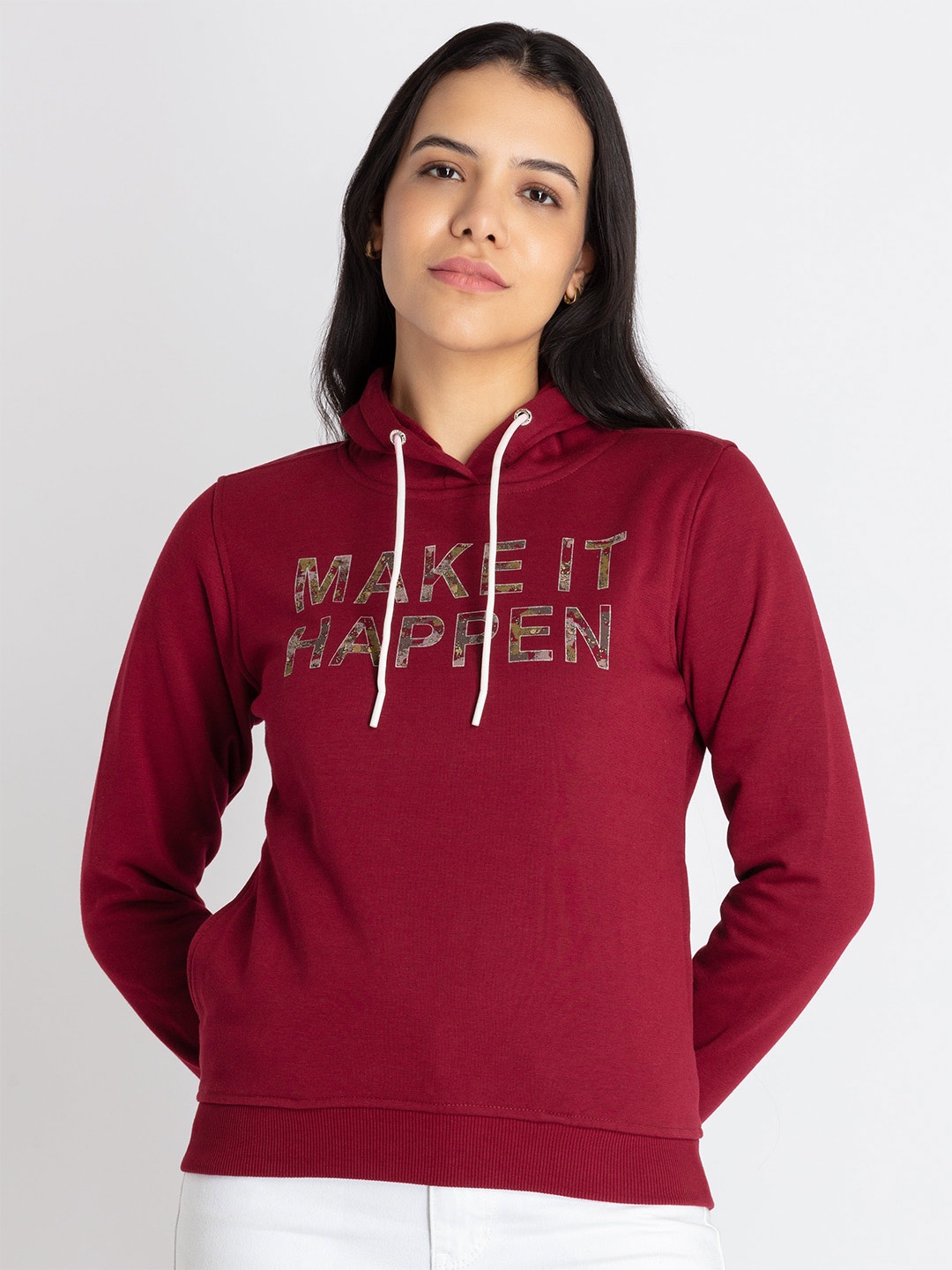 

Status Quo Typography Printed Hooded Sweatshirt, Maroon