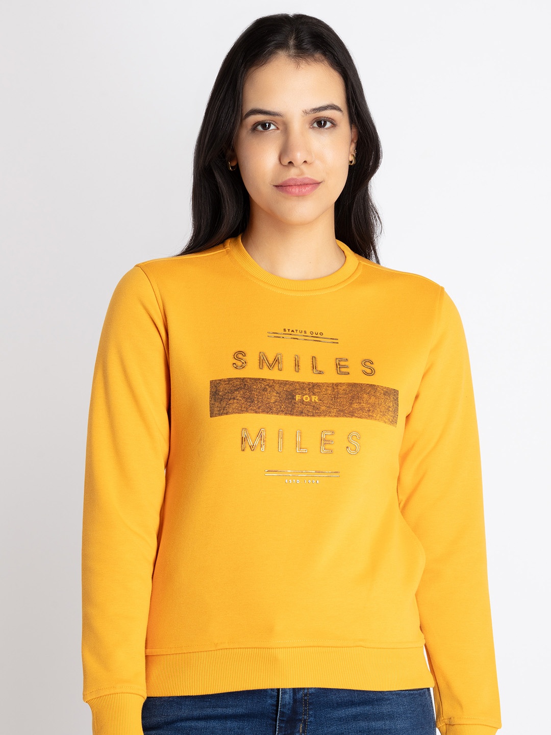 

Status Quo Typography Printed Cotton Sweatshirt, Mustard