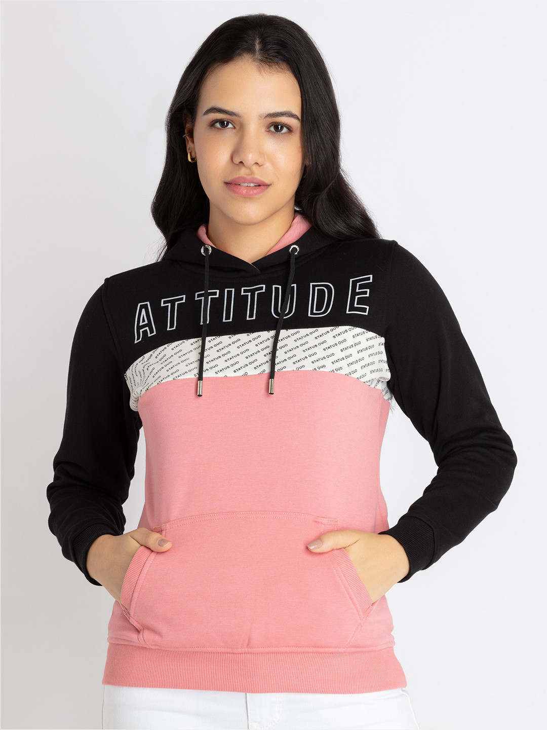 

Status Quo Colourblocked Hooded Cotton Sweatshirt, Black