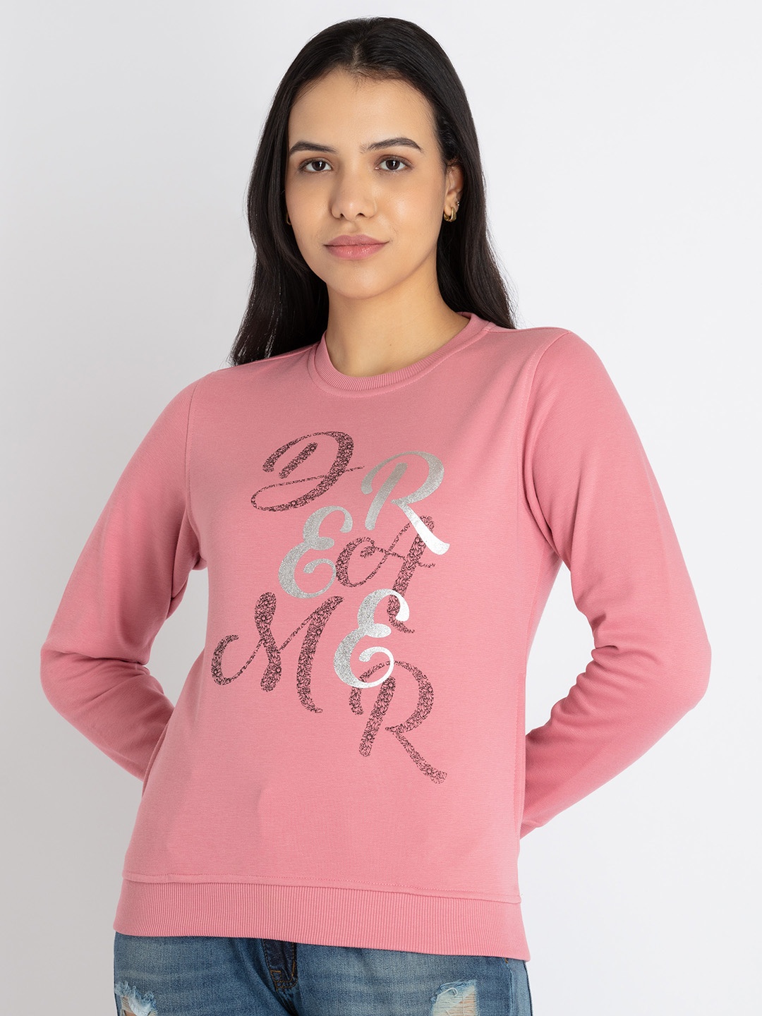 

Status Quo Typography Printed Cotton Sweatshirt, Pink