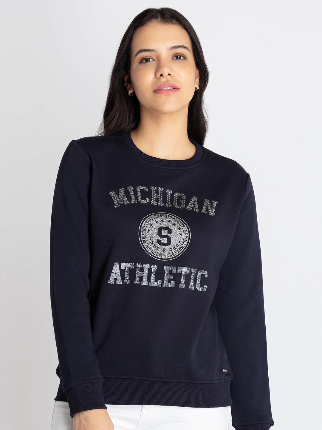 

Status Quo Typography Printed Cotton Sweatshirt, Navy blue