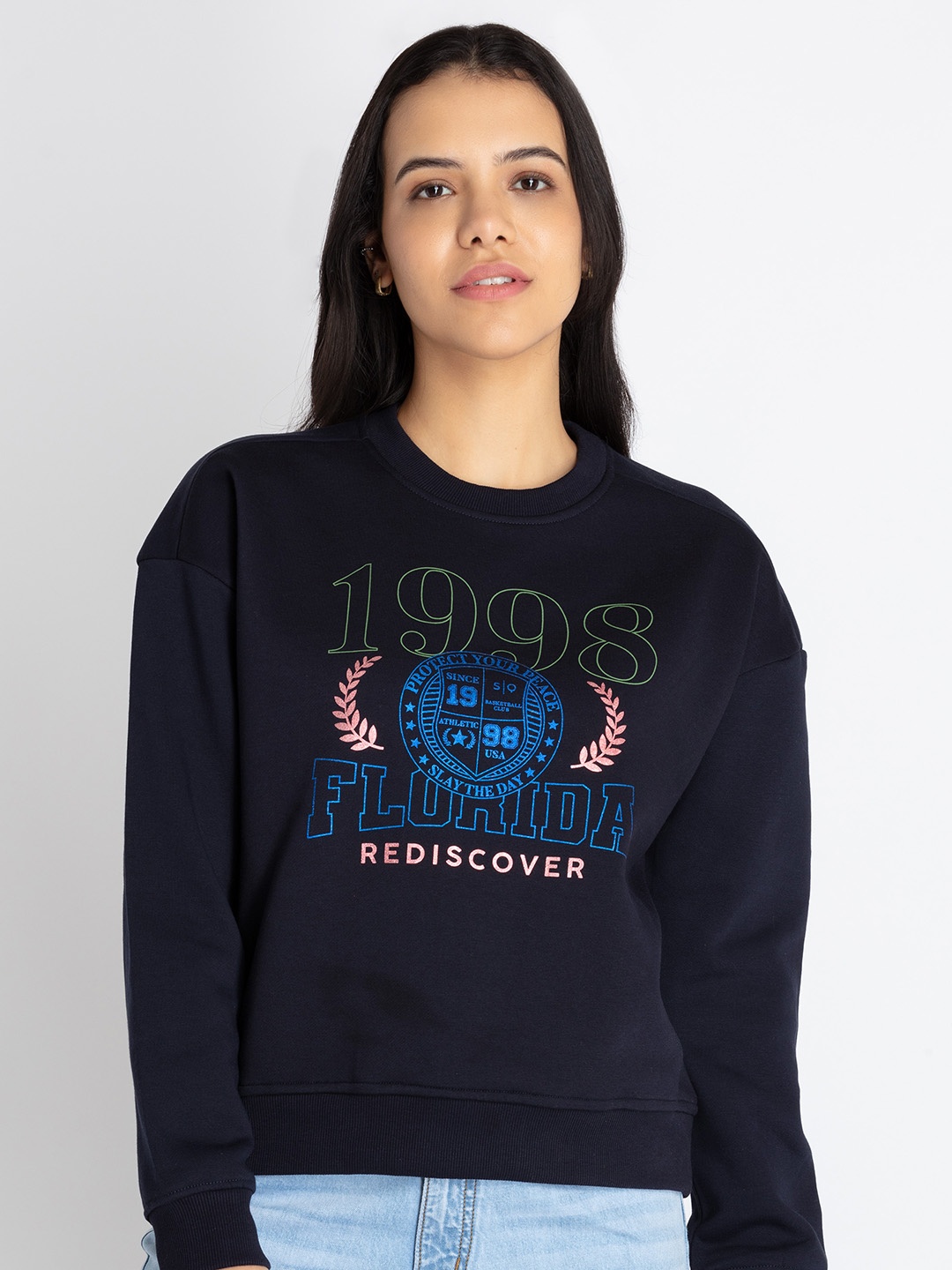 

Status Quo Typography Printed Cotton Sweatshirt, Navy blue