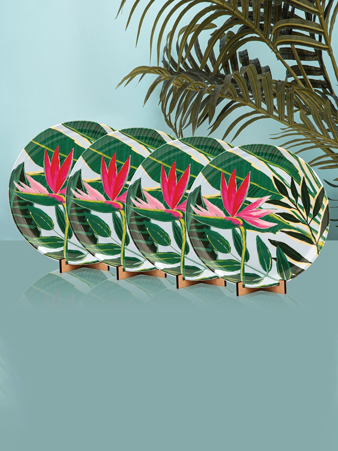 

Anko Green & Pink 4 Pieces Floral Printed Melamine Glossy Plates