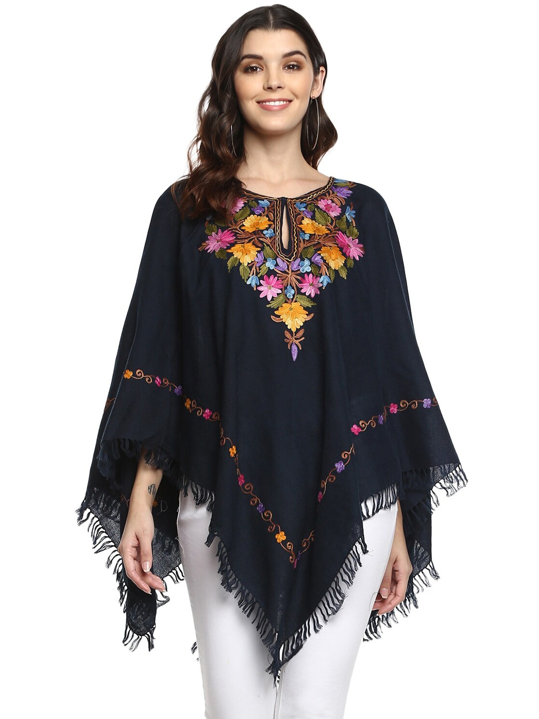 

CRAFTBAZAR Embroidered Woollen Poncho, Black