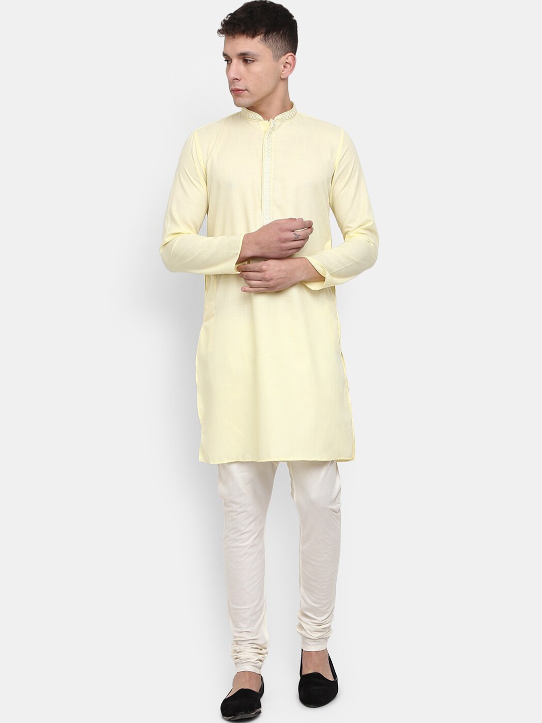 

V-Mart Mandarin Collar Pure Cotton Kurta with Trousers, Yellow