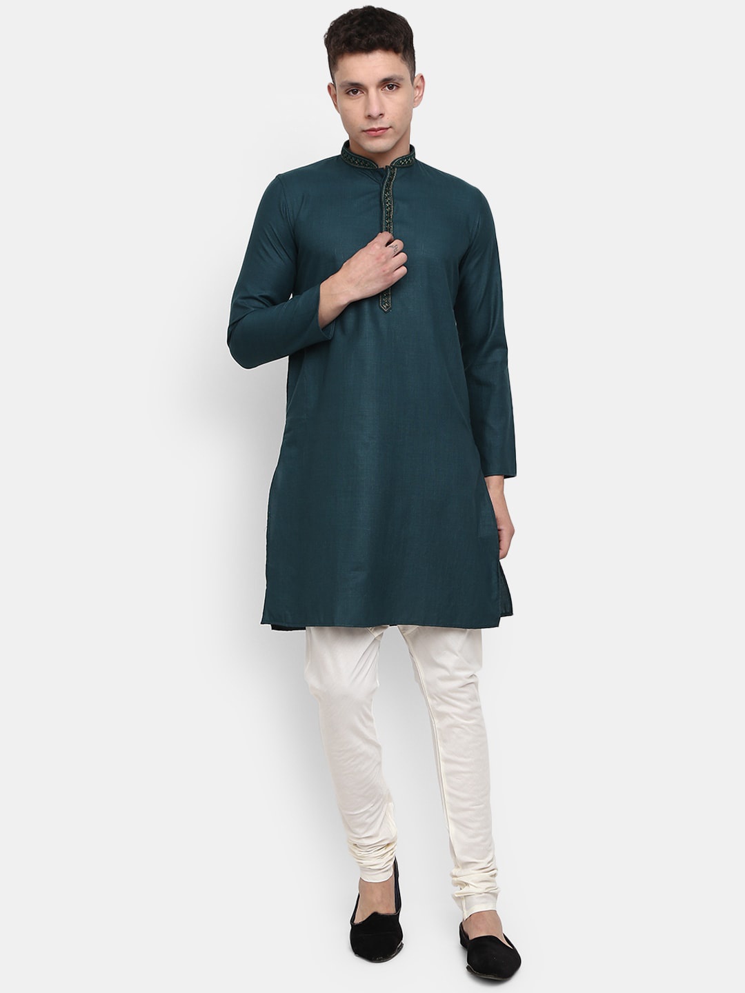 

V-Mart Mandarin Collar Pure Cotton Kurta With Churidar, Green