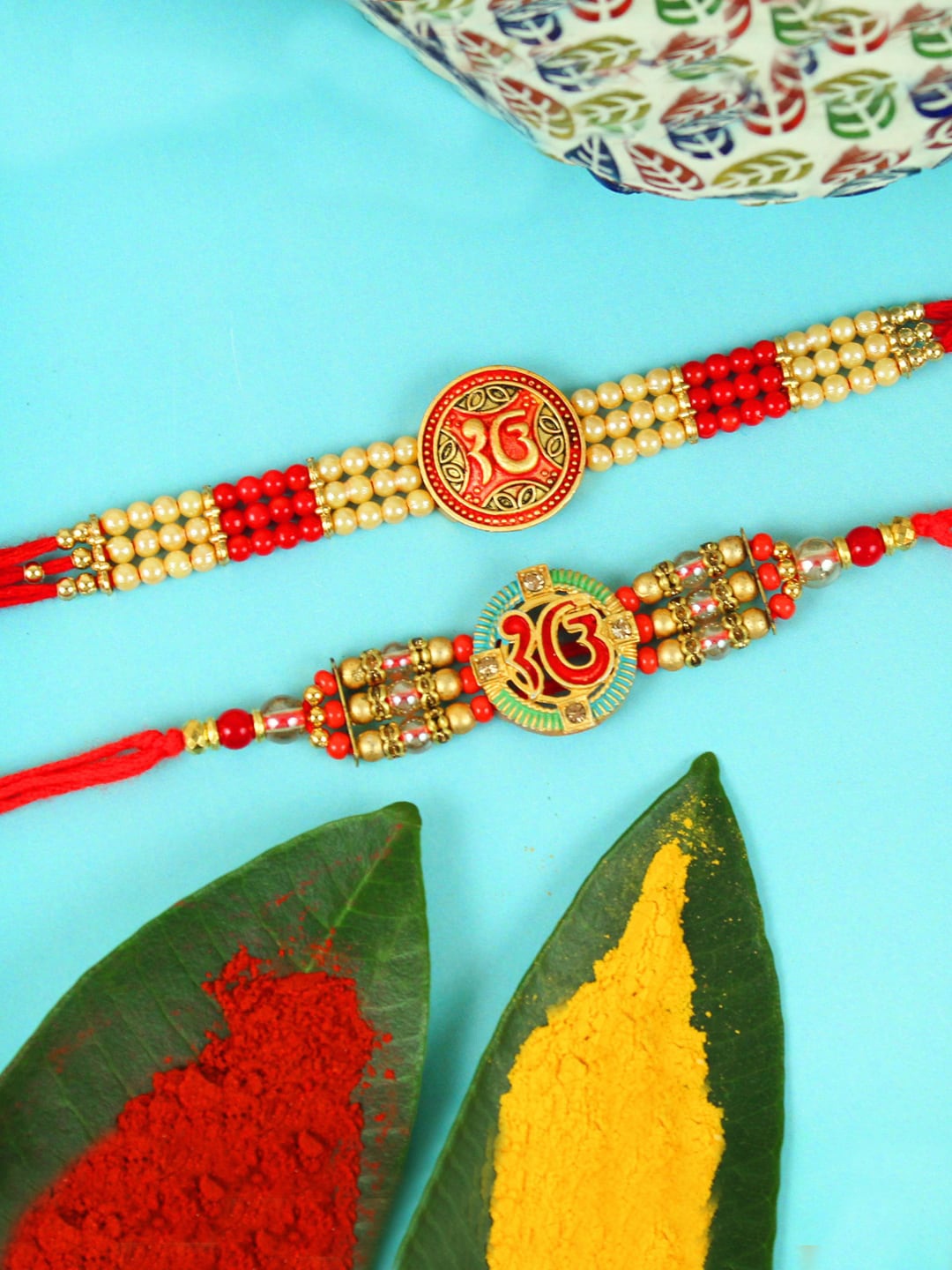 

TIED RIBBONS Unisex Set Of 2 Panjabi Rakhis, Red