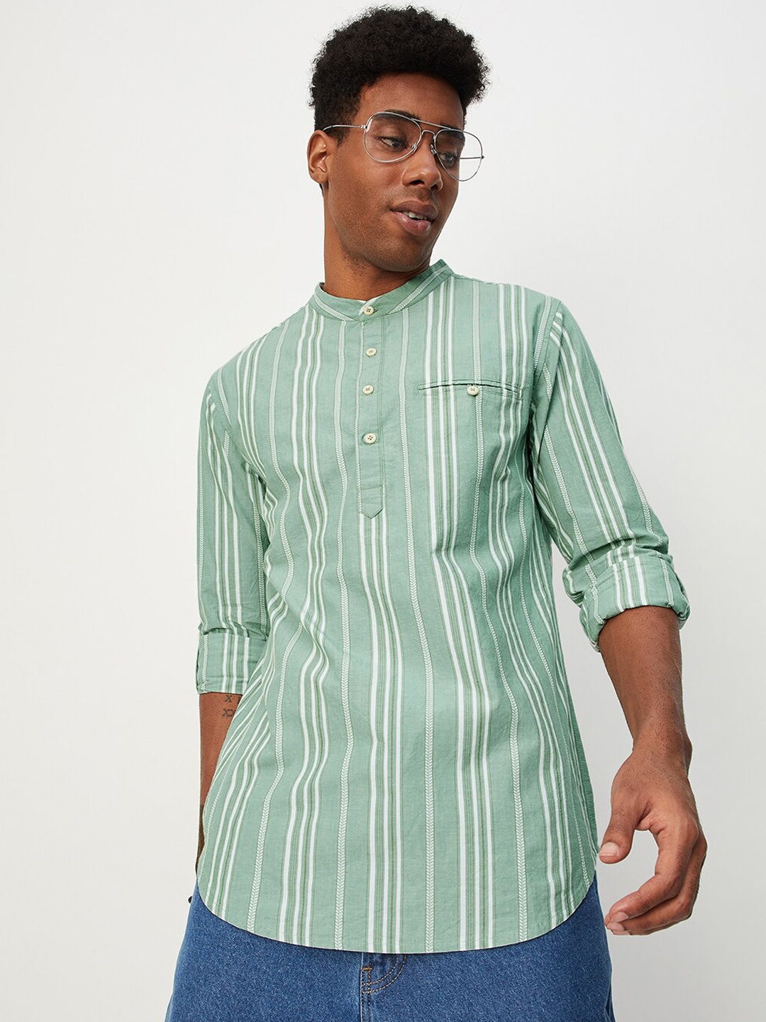 

max Striped Pure Cotton Kurta, Green