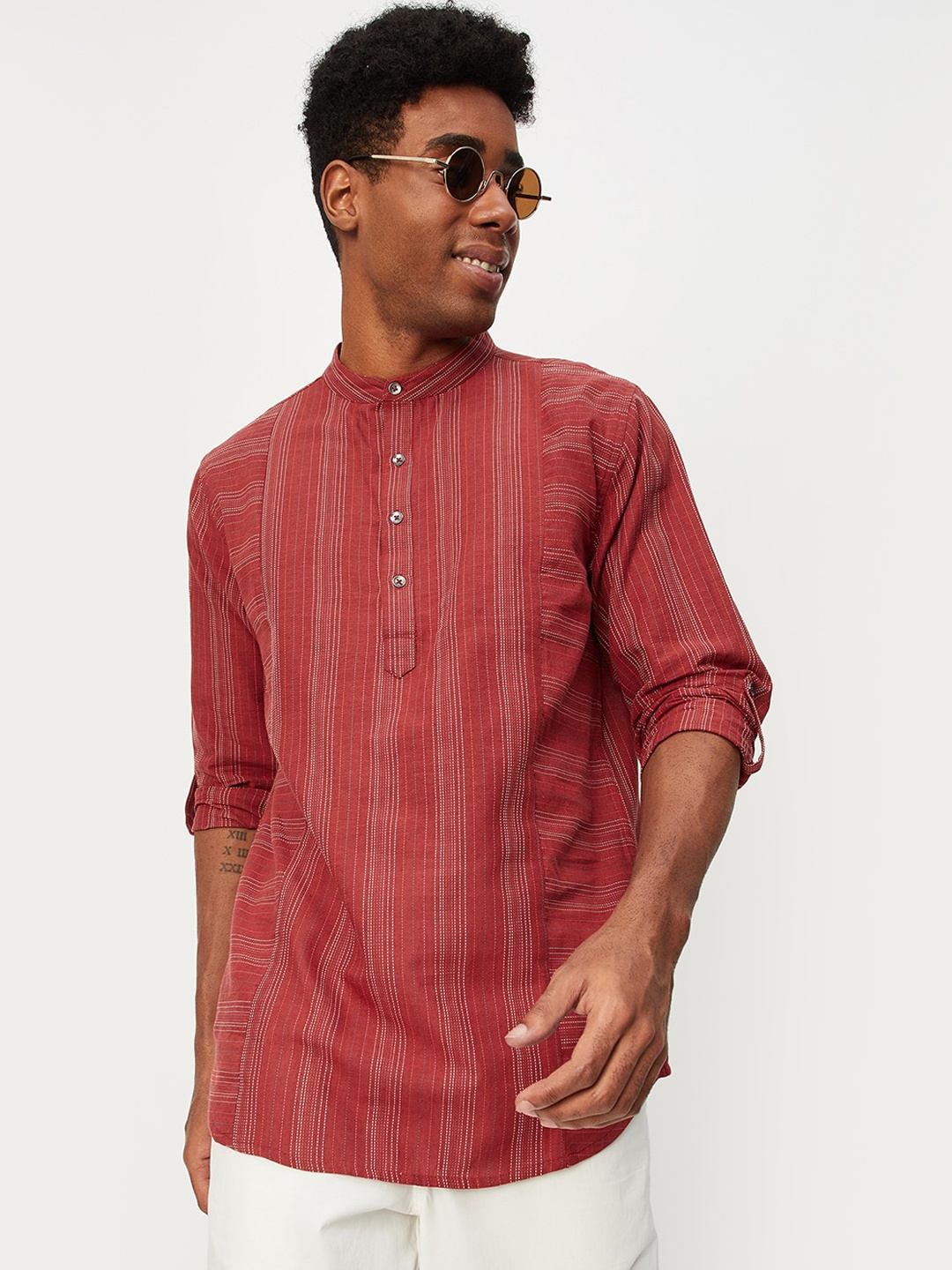 

max Striped Pure Cotton Kurta, Red