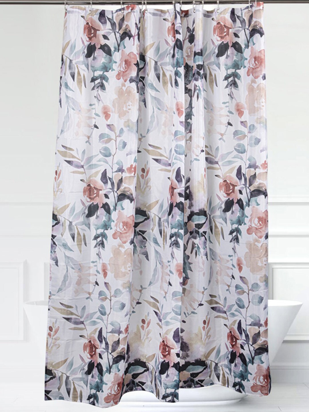 

Anko 1 Pc Multicolor Floral Shower Waterproof Curtain with 12 Hooks, Pink