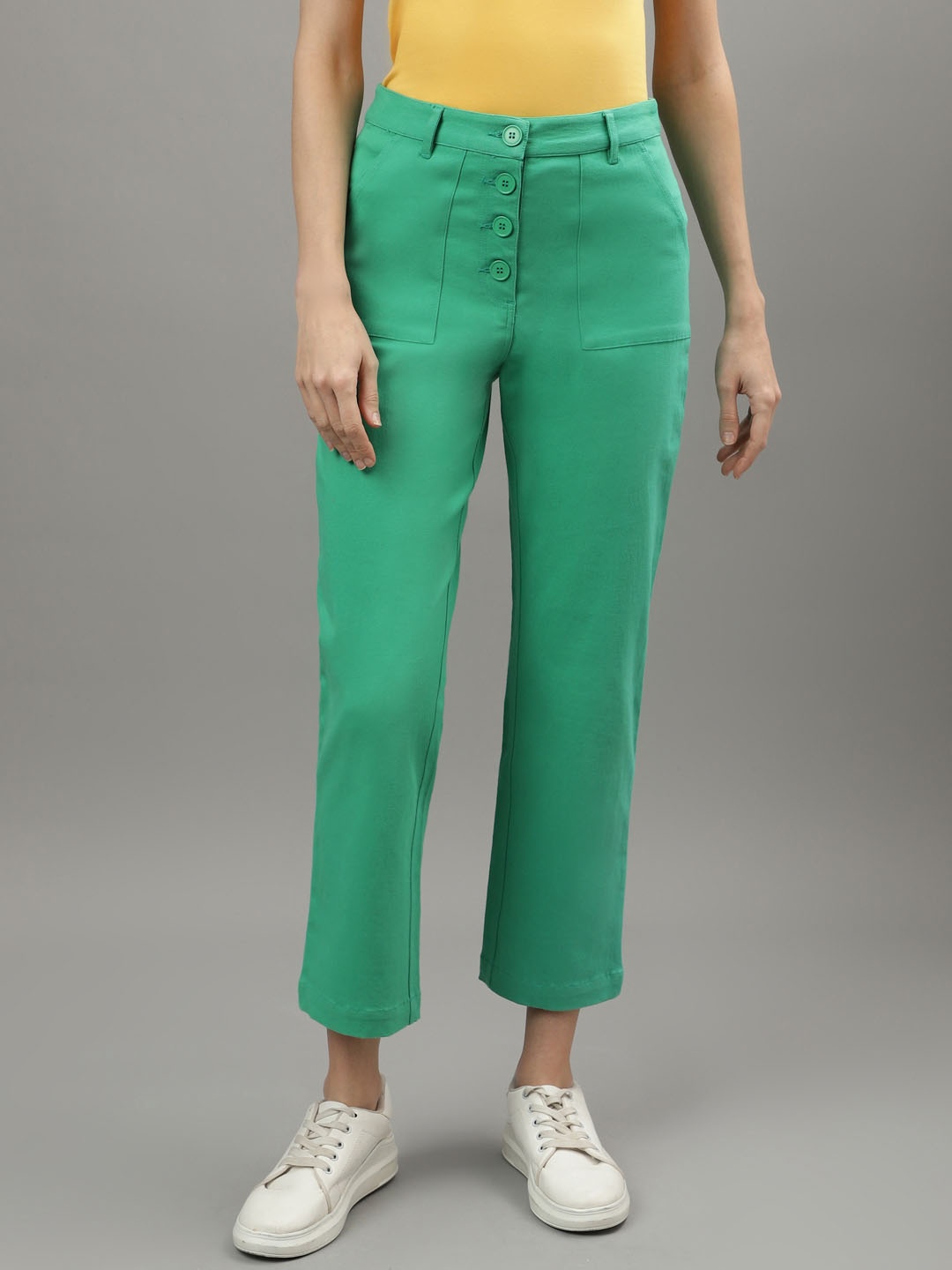 

Iconic Women Mid Rise Straight Fit Trousers, Green