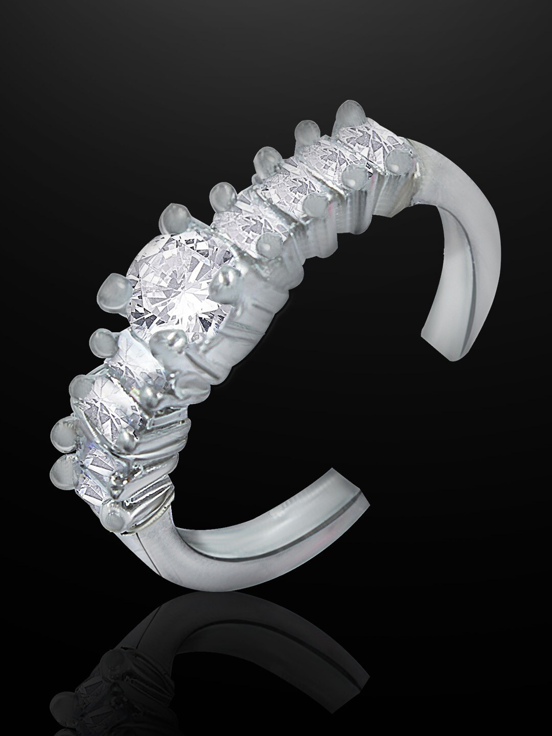 

PRIVIU Silver-Plated AD-Studded Adjustable Finger Ring