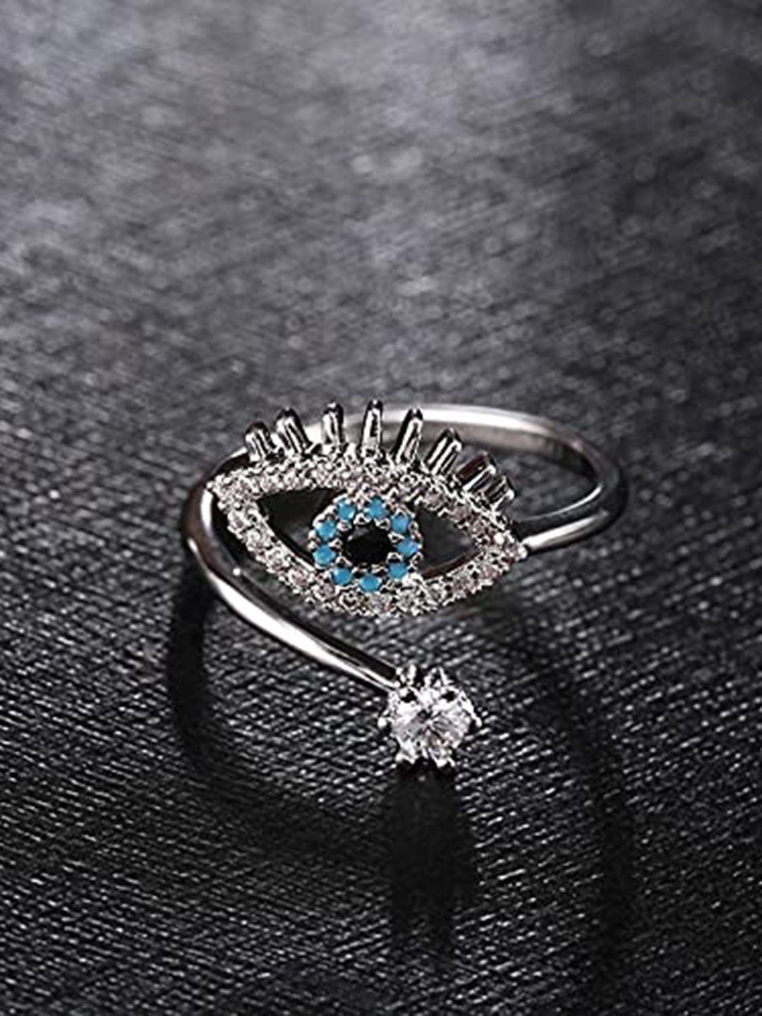 

MEENAZ Silver-Plated American Diamond Studded Evil-Eye Charm Ring