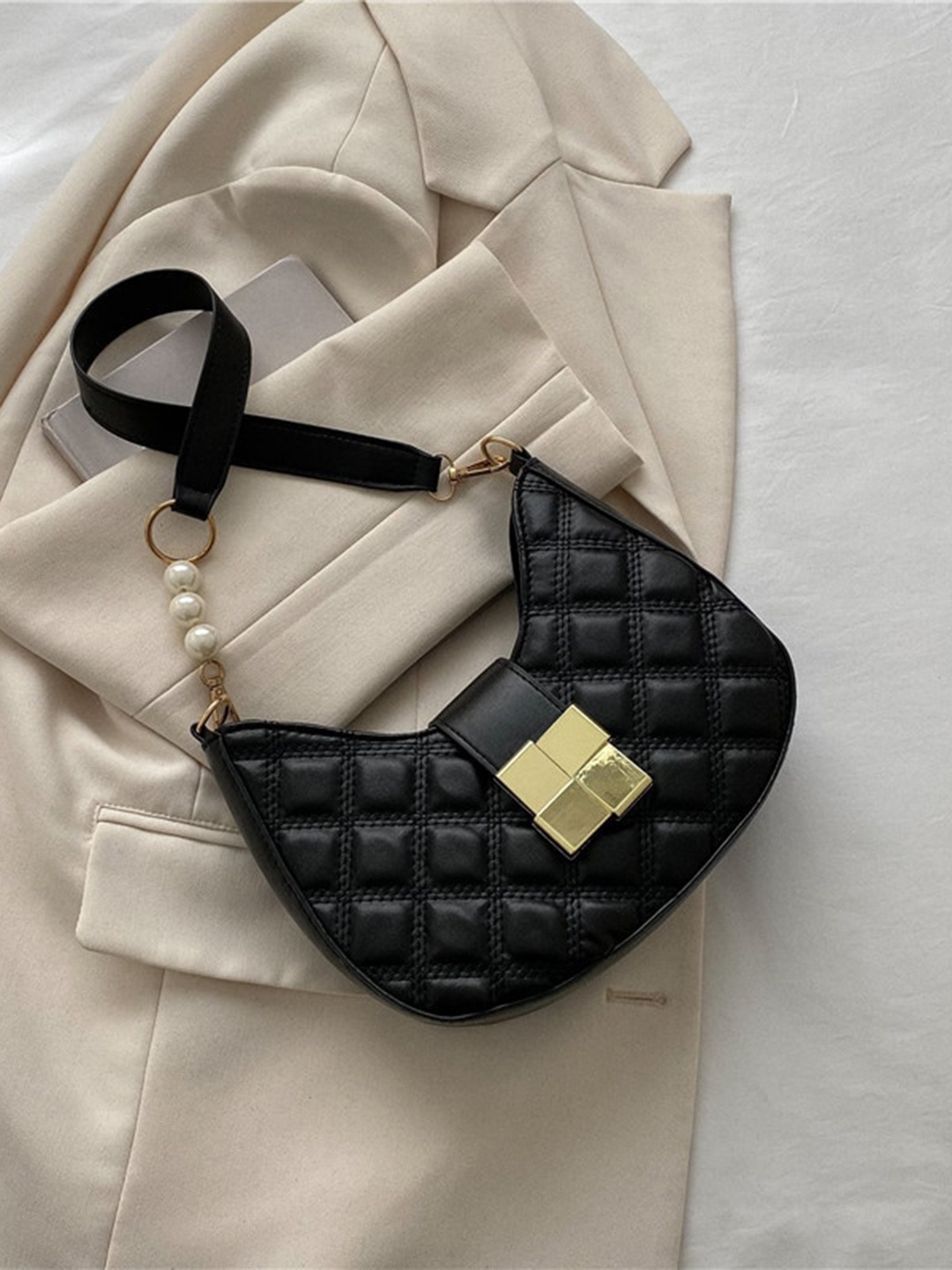 

Diva Dale Embellished Textured Quilted Structured Shoulder Bag, Black