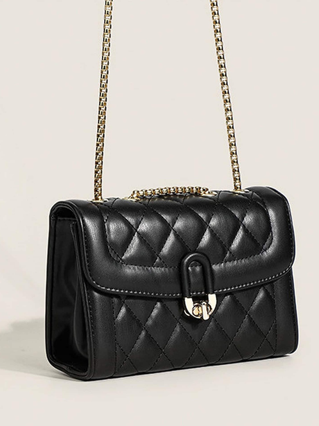 

Diva Dale Quilted Textured Structured Sling Bag, Black