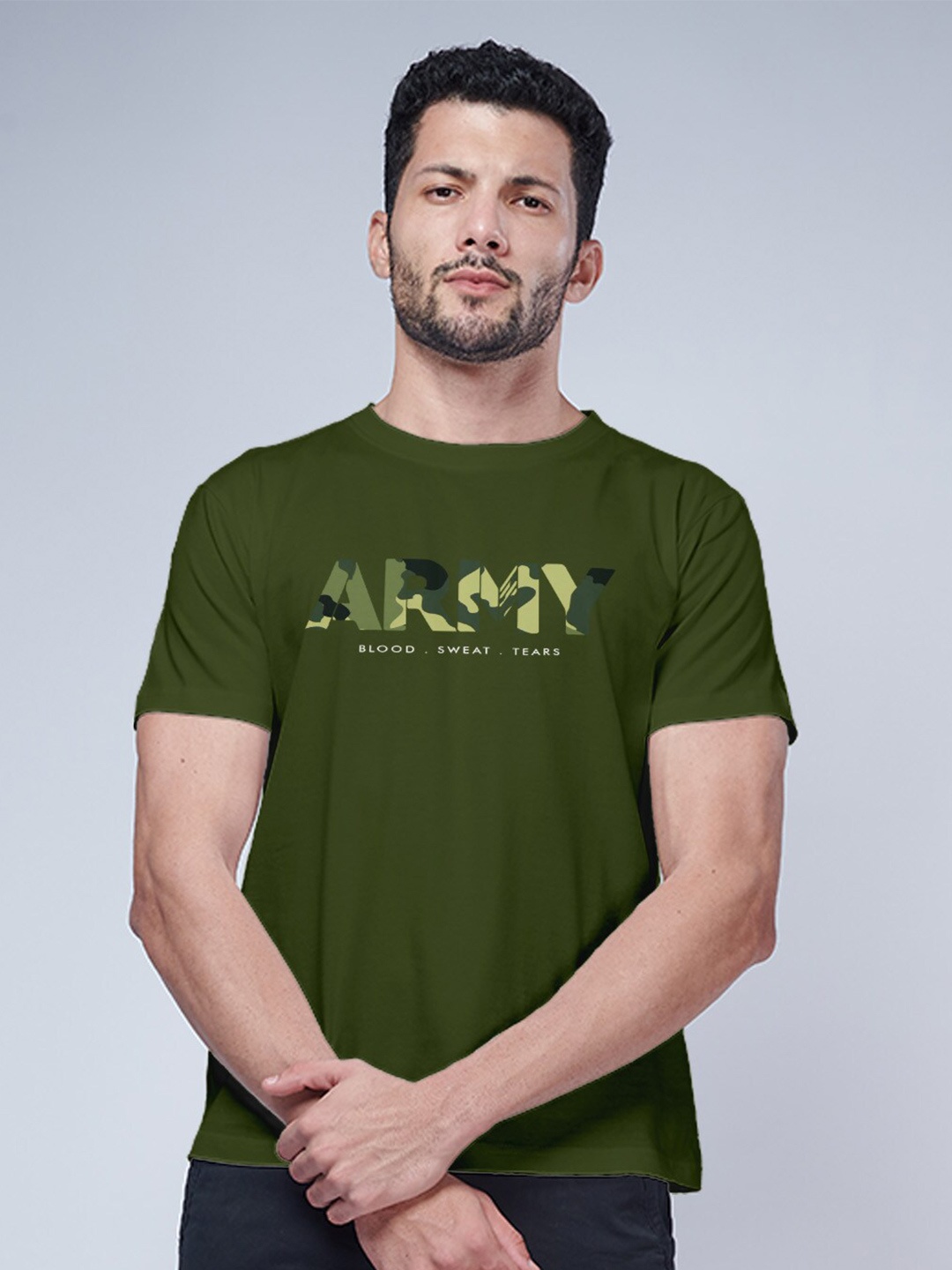 

Aero Armour Typography Printed Pure Cotton T-shirt, Olive