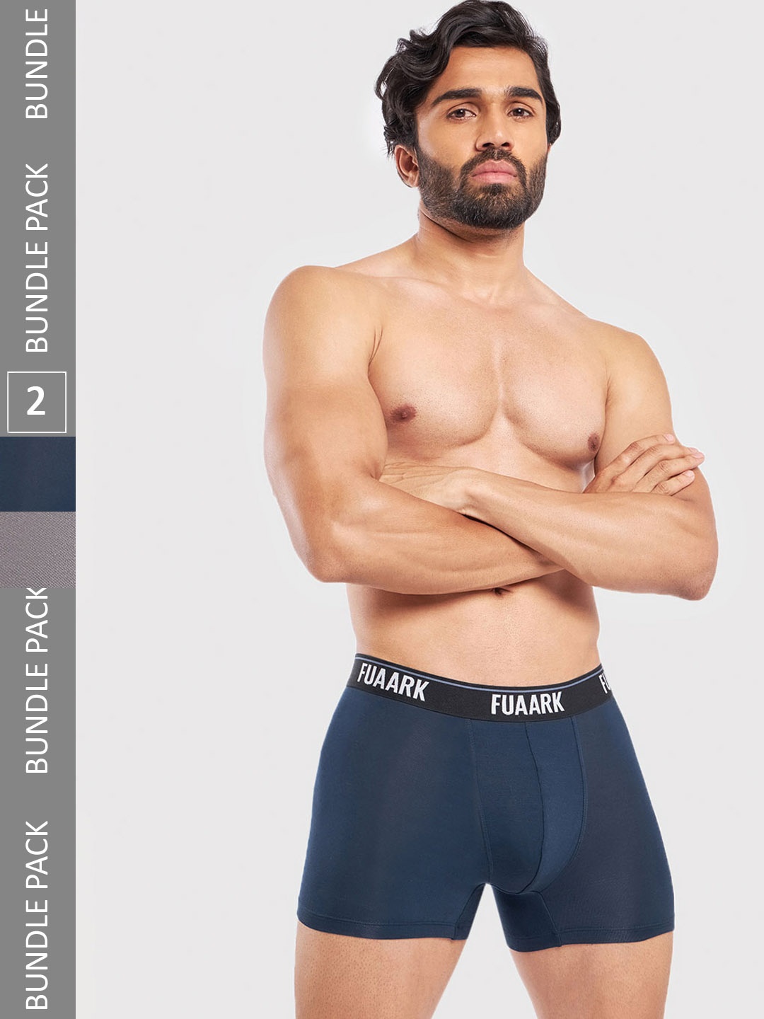 

FUAARK Pack Of 2 Snug Fit Trunks FUSMTrP2-Blue-Grey-S