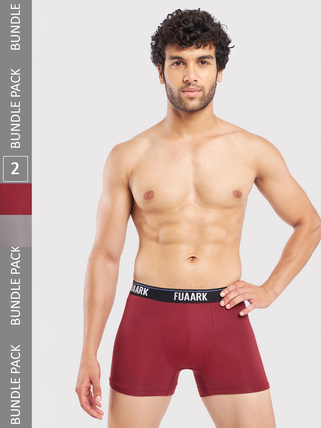 

FUAARK Pack Of 2 Moisture Wicking Snug fit Trunks FUSMTrP2-Maroon-Grey-S