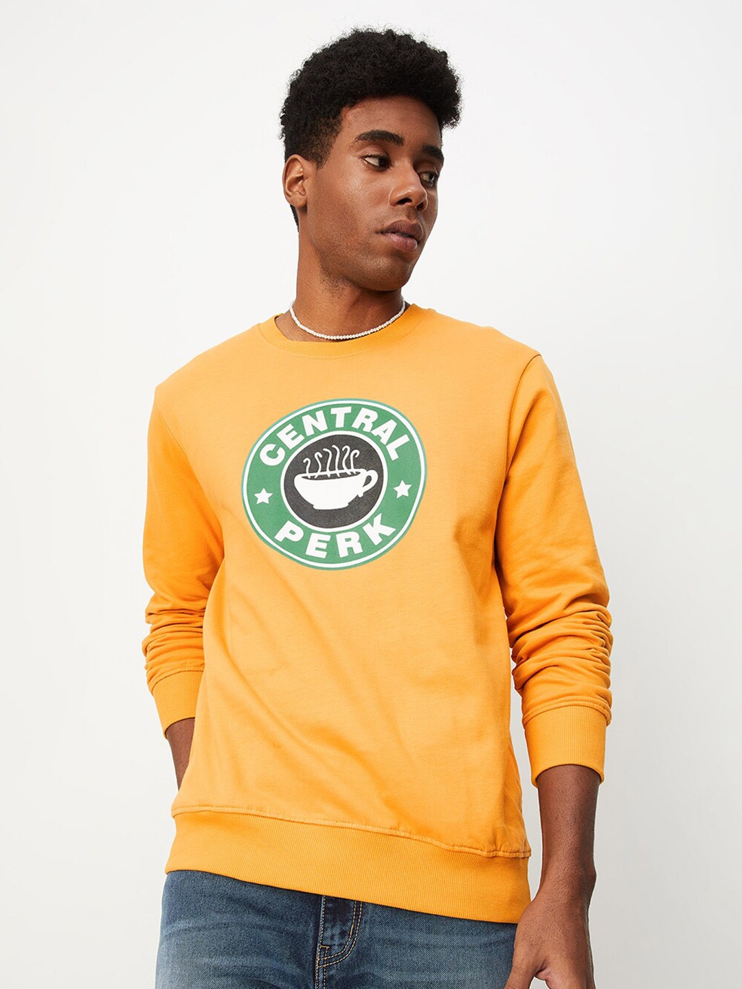 

max Typography Printed Pullover Sweatshirt, Yellow