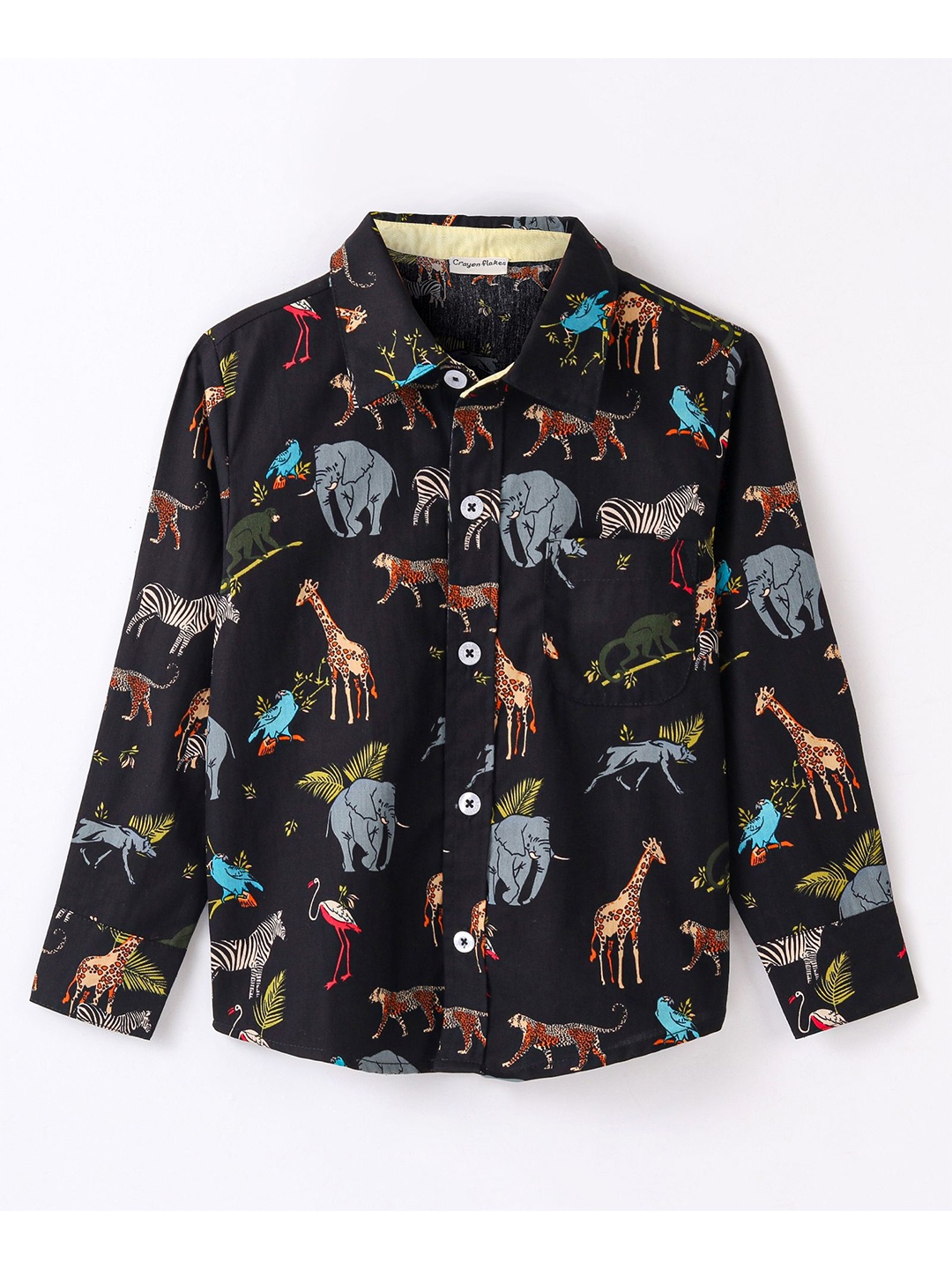 

CrayonFlakes Boys Conversational Printed Casual Cotton Shirt, Black