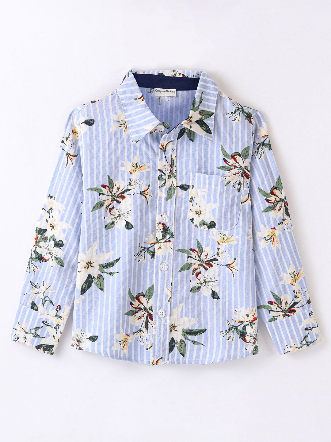 

CrayonFlakes Boys Floral Printed Casual Shirt, Blue