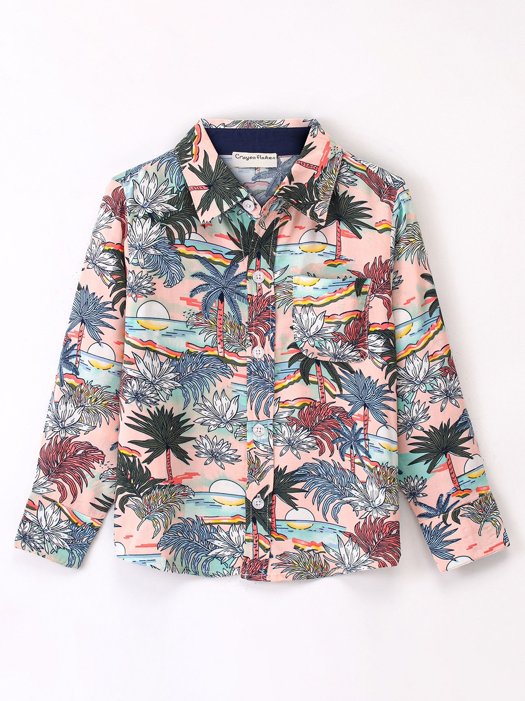 

CrayonFlakes Boys Tropical Printed Casual Shirt, Peach