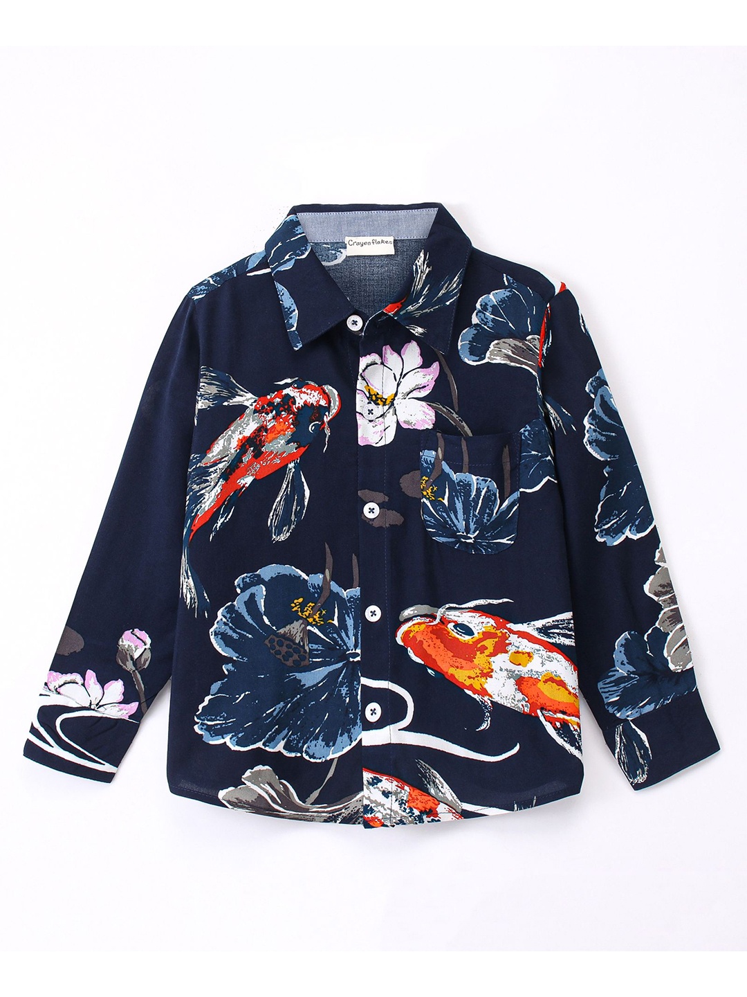 

CrayonFlakes Boys Floral Printed Casual Shirt, Navy blue