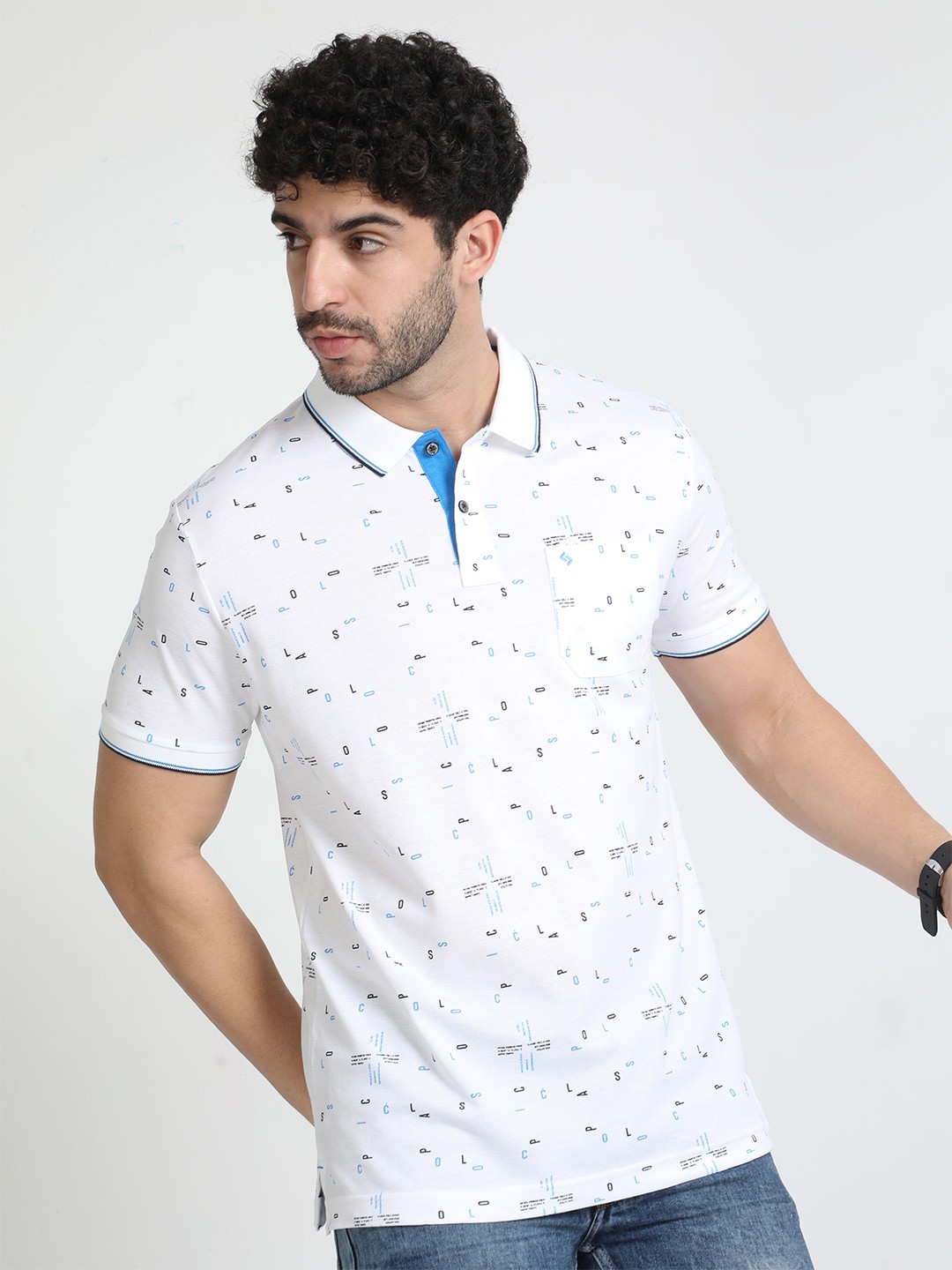 

Classic Polo Typography Printed Polo Collar Slim Fit Cotton T-shirt, White