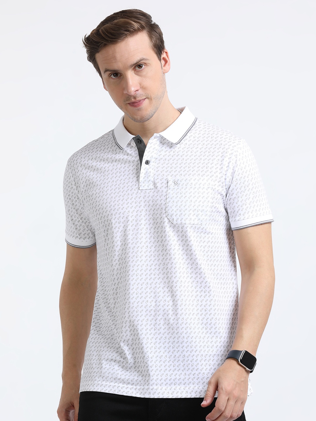 

Classic Polo Printed Polo Collar Slim Fit Cotton T-shirt, White