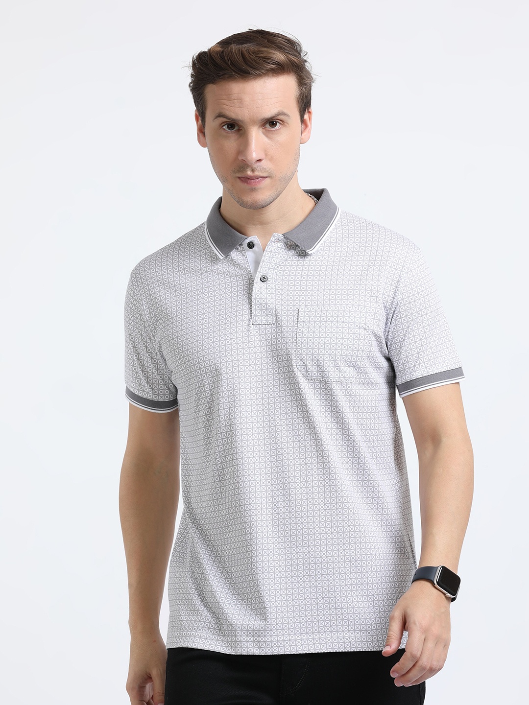 

Classic Polo Printed Polo Collar Slim Fit Cotton T-shirt, Grey