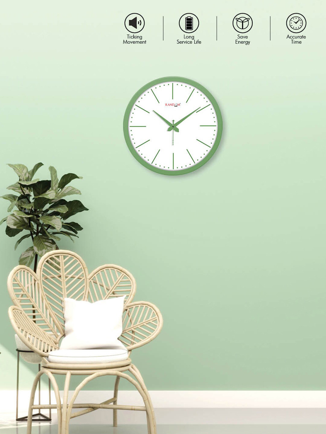 

RANDOM White & Green Contemporary Wall Clock