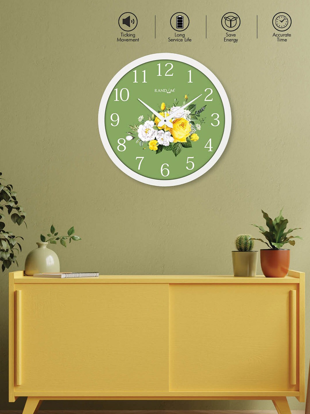 

RANDOM White & Green Contemporary Wall Clock