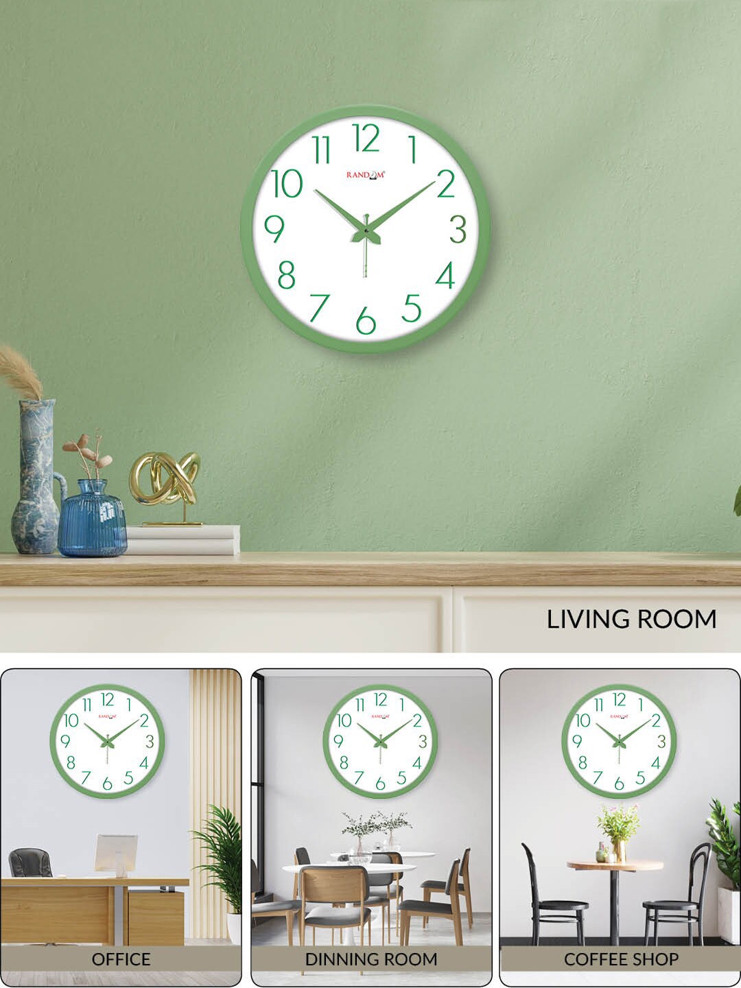 

RANDOM White & Green Contemporary Wall Clock